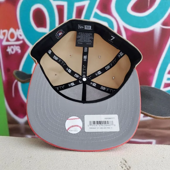LA Dodgers New Era Beige/Coral Two-Tone Color Pack A-Frame 59Fifty Fitted Size 7 - Picture 3 of 8